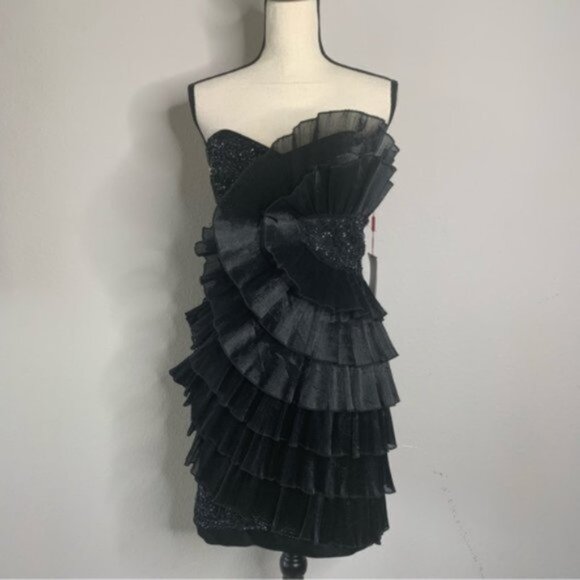 NWT Milano Black Tiered Mini Cocktail Dress - Picture 7 of 14